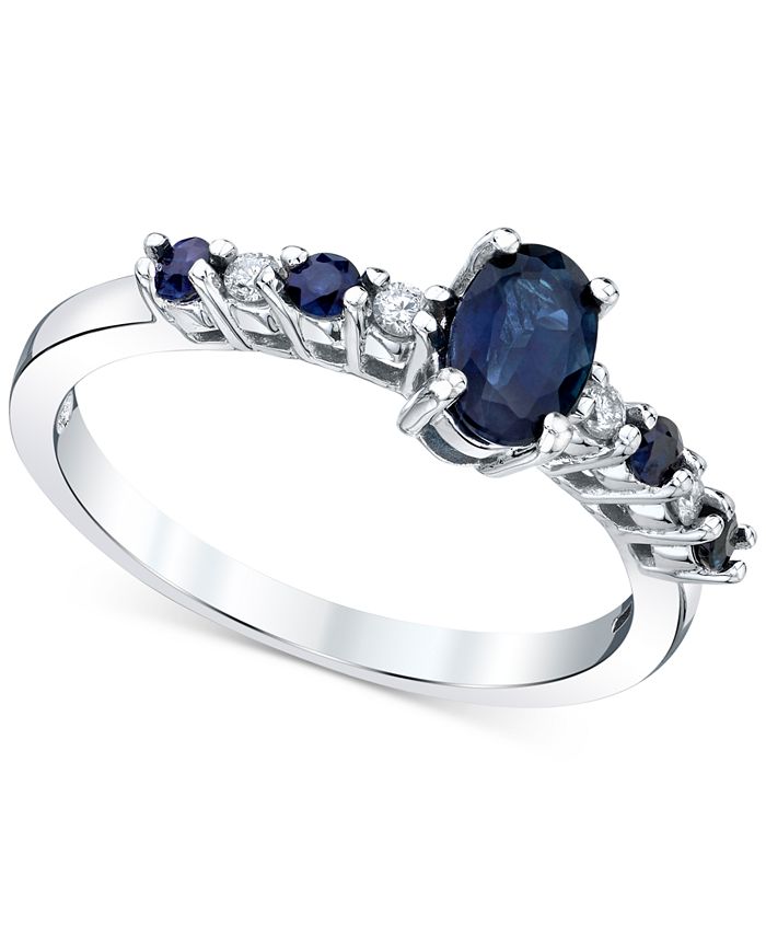 Macy's - Sapphire (7/8 ct. t.w.) & Diamond (1/20 ct. t.w.) Ring in 10k White Gold
