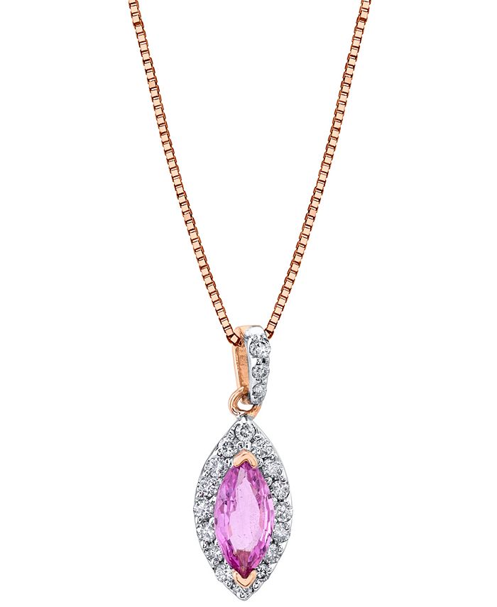 Macy's - Pink Sapphire (7/8 ct. t.w.) & Diamond (1/5 ct. t.w.) Marquise Halo 18" Pendant Necklace in 14k Rose Gold