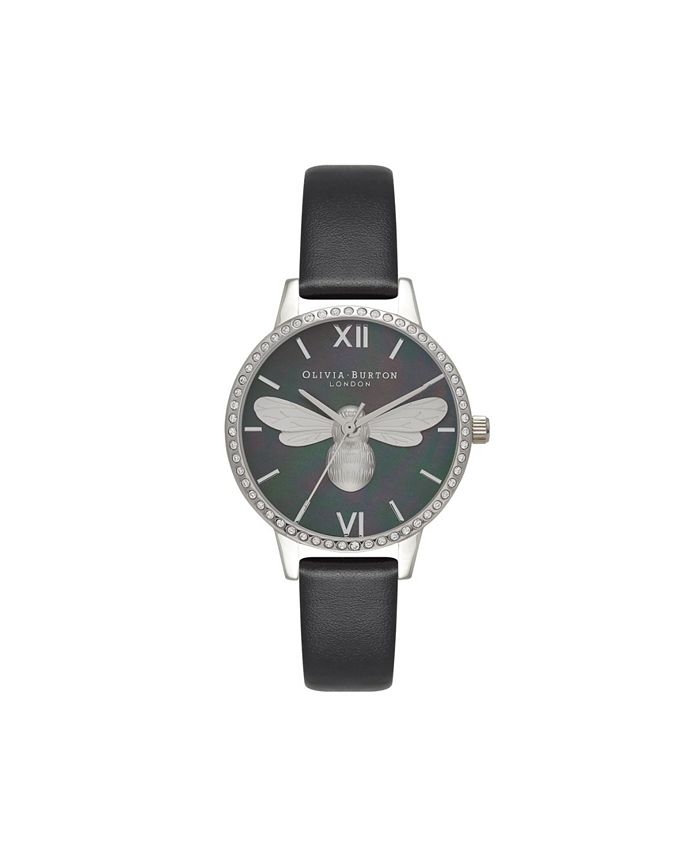 Olivia Burton Women s Lucky Bee Black Leather Strap Watch 30mm