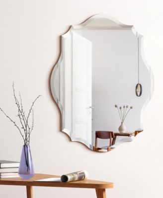 Frameless Beveled Oblong Scalloped Wall Mirror, 40" x 30" x 0.39"