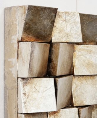 'Textured 1' Metallic Handed Painted Rugged Wooden Blocks Wall Sculpture - 48" x 30"