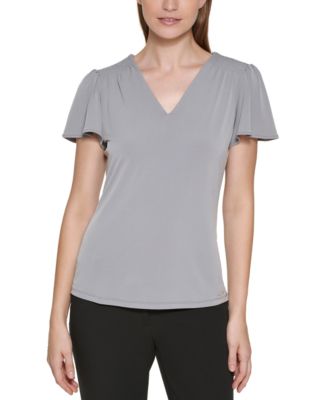 Calvin Klein - Short Flutter Sleeve V-Neck Top