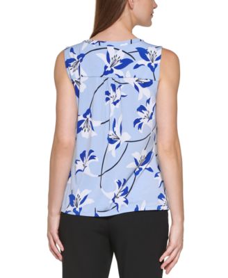 Calvin Klein Sleeveless Floral Tie Neck Blouse & Reviews - Tops - Women ...