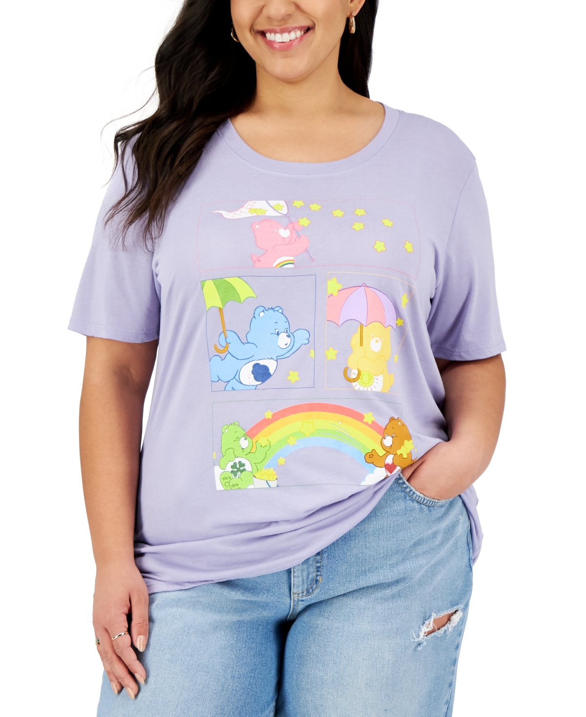 Mighty Fine Trendy Plus Size Care Bears Graphic T-shirt In Dusty Purple