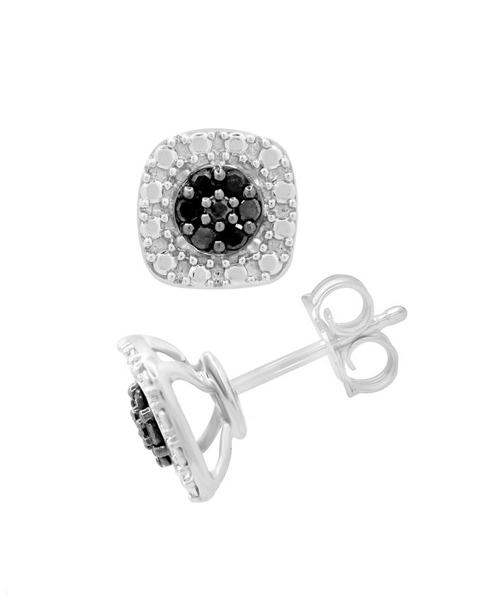 Macy's - Black Diamond Cluster Square Stud Earrings (1/6 ct. t.w.) in Sterling Silver