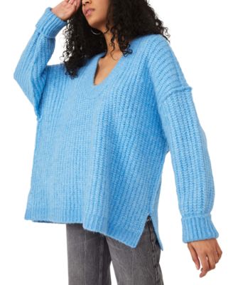 v neck blue sweater