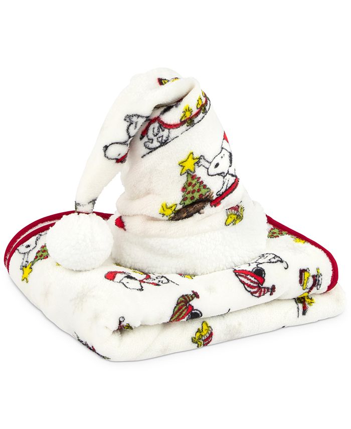 Snoopy Peanuts Travel Blanket and Santa Hat Macy's