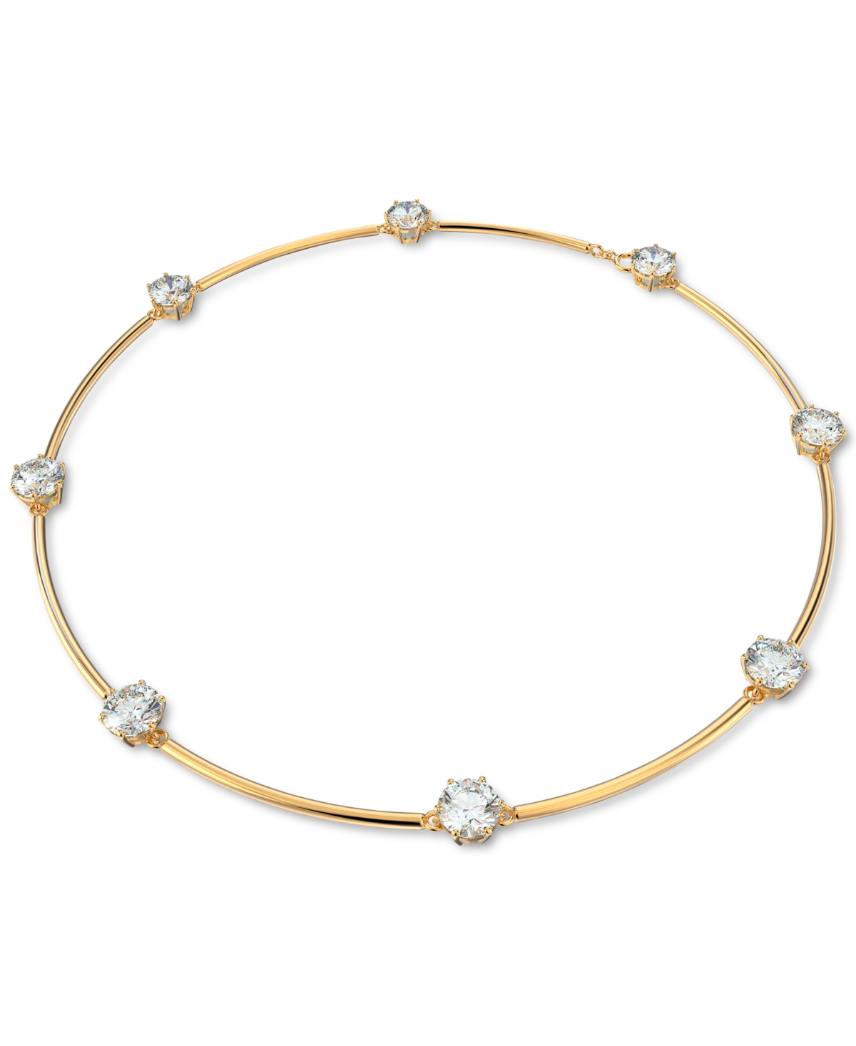 Gold-Tone Crystal Studded Choker Necklace, 14-1/8" + 2" extender - White