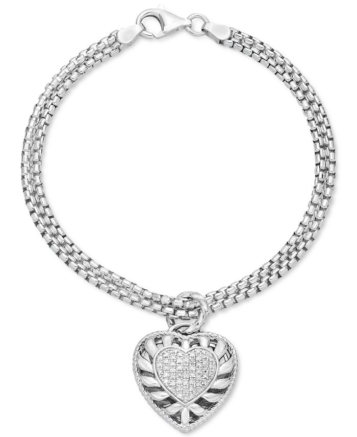 Macy's - Diamond Heart Charm Bracelet (1/4 ct. t.w.) in Sterling Silver