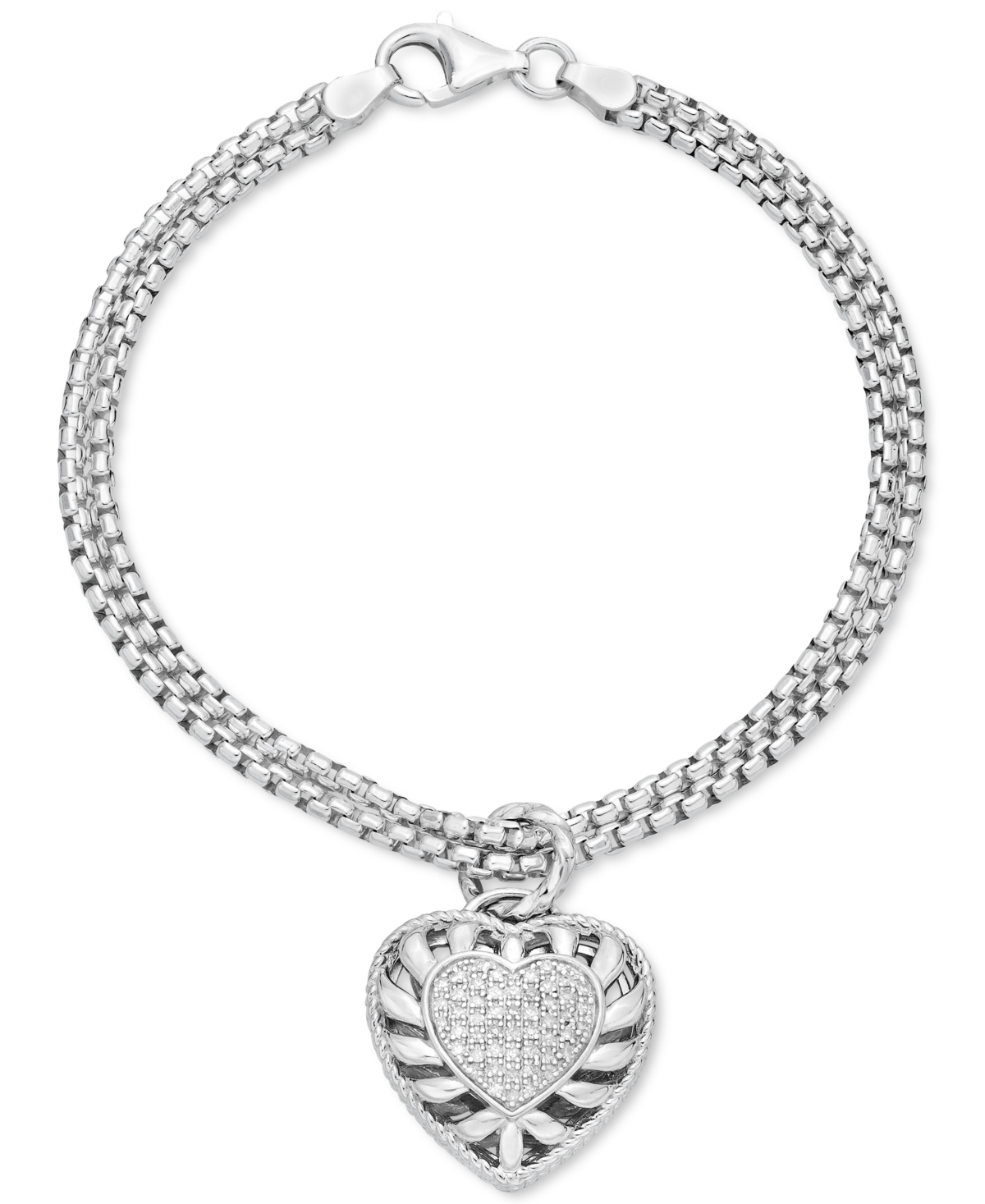 Diamond Heart Charm Bracelet (1/4 ct. t.w.) in Sterling Silver - Sterling Silver