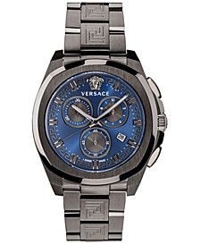 Men's Swiss Chronograph Geo Gunmetal Stainless Steel Bracelet Watch 43mm