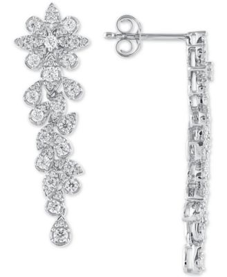 Macy's - Diamond Floral Drop Earrings (1 ct. t.w.) in 14k White Gold