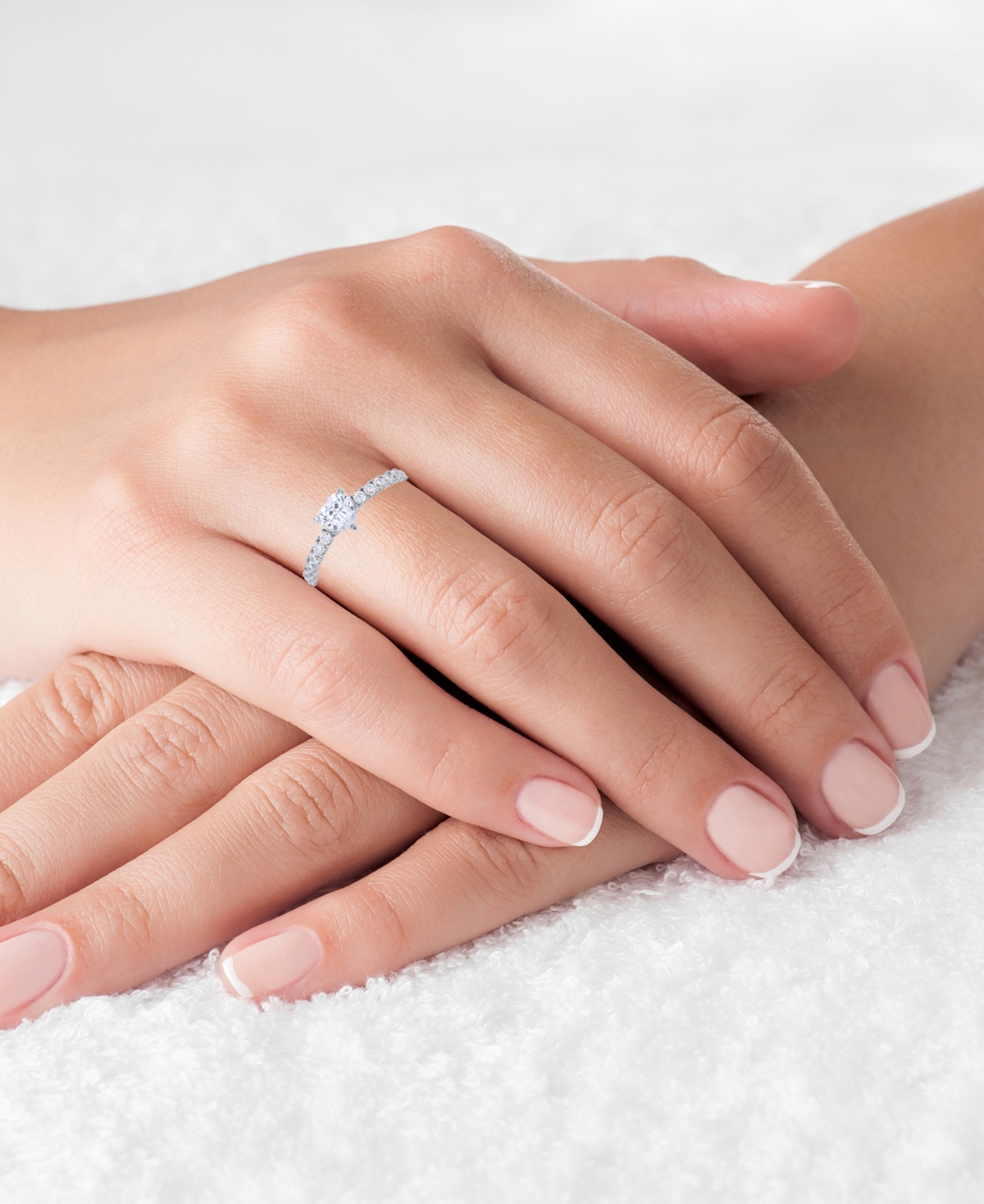 Red, Green, Purple, or White Heart Cubic Zirconia Ring Rhodium Plated Sterling Silver