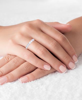 White Princess Cut Cubic Zirconia Eternity Band in 14k Rose Gold Plated Sterling Silver