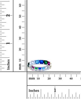 Rainbow Princess Cut Cubic Zirconia Eternity Band in Rhodium Plated Sterling Silver