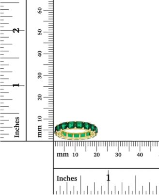 Green Princess Cut Cubic Zirconia Eternity Band in 14k Yellow Gold Plated Sterling Silver