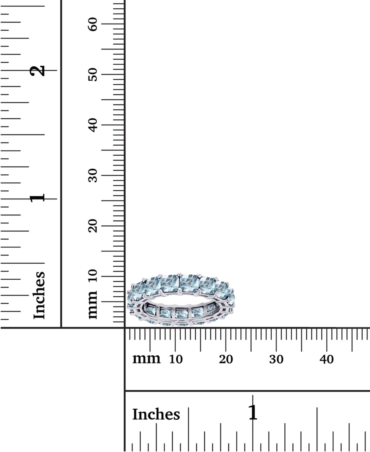 Lab Grown Light Blue Spinel Princess Cut Eternity Band in Rhodium Plated Sterling Silver