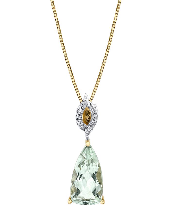 Macy's - Green Quartz (2-3/4 ct. t.w.) & Diamond (1/10 ct. t.w.) 18" Pendant Necklace in 14k Gold
