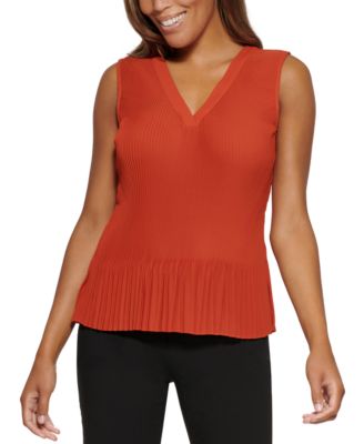 Calvin Klein Sleeveless V-Neck Pleated Blouse - Macy's