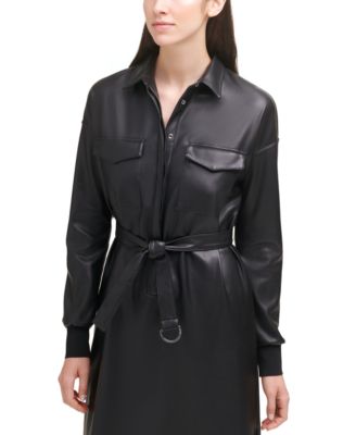 DKNY - Belted Faux Leather Dress