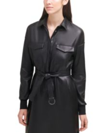 Belted Faux Leather Dress