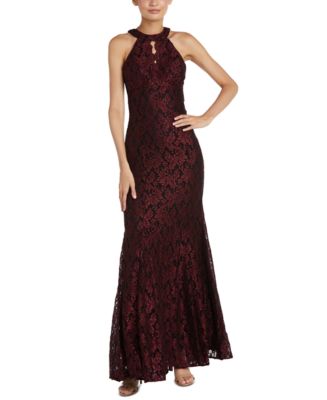 Nightway Glitter-Lace Keyhole Gown - Macy's