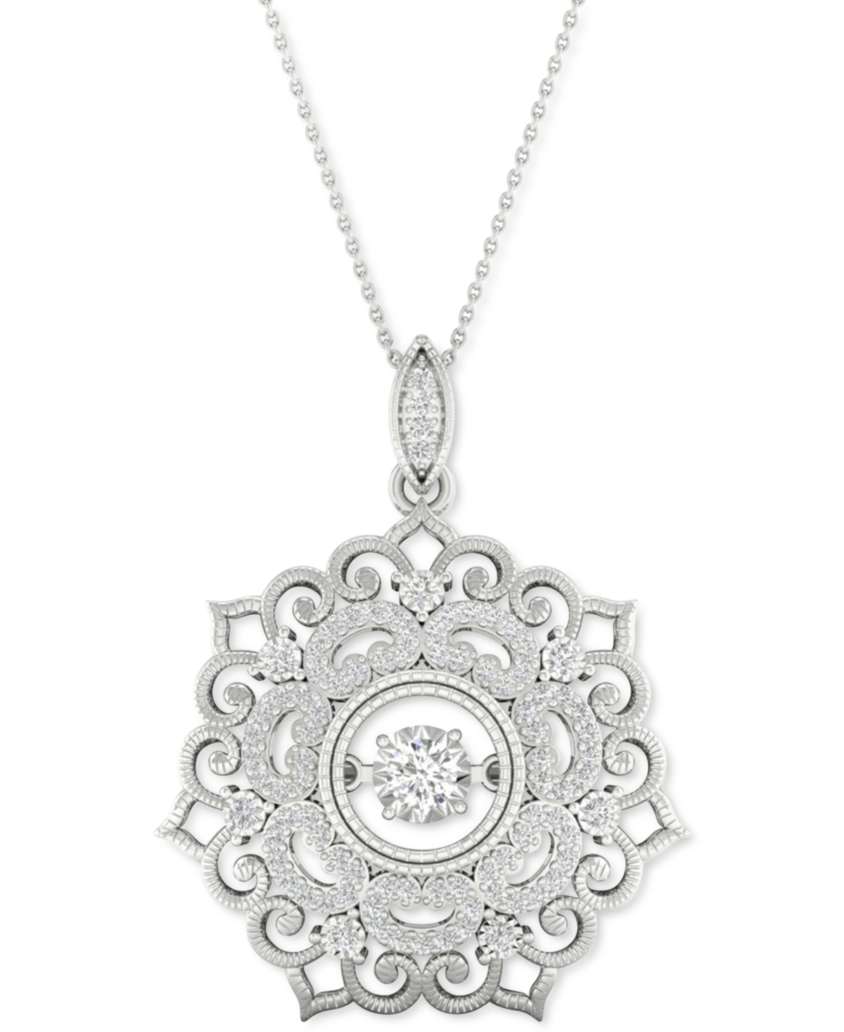 Diamond Filigree 18" Pendant Necklace (1/3 ct. t.w.) in 10k White Gold - White Gold