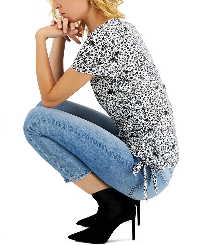 INC International Concepts Cotton Printed Side-Ruched Top, Created for ...