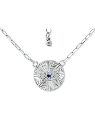 Lab-Grown Blue Sapphire & Cubic Zirconia Evil Eye Disc Pendant Necklace, 16" + 2" extender