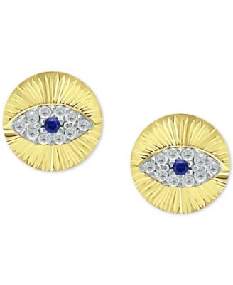 Lab-Grown Blue Sapphire & Cubic Zirconia Evil Eye Disc Stud Earrings, Created for Macy's