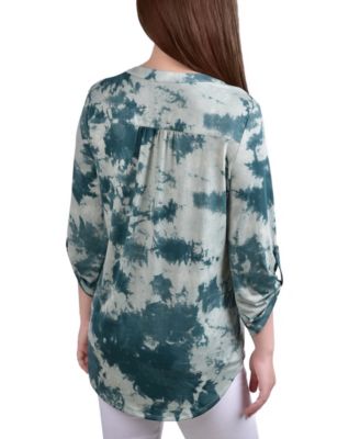 Women's Knit Jacquard 3/4 Sleeve Roll Tab Top