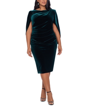 Betsy & Adam Plus Size Cape-back Velvet Dress In Hunter