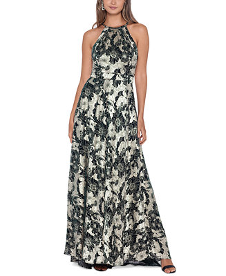 Betsy & Adam Metallic Floral Halter Gown & Reviews - Dresses - Women ...