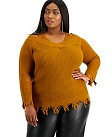 Trendy Plus Size Ripped-Edge Sweater