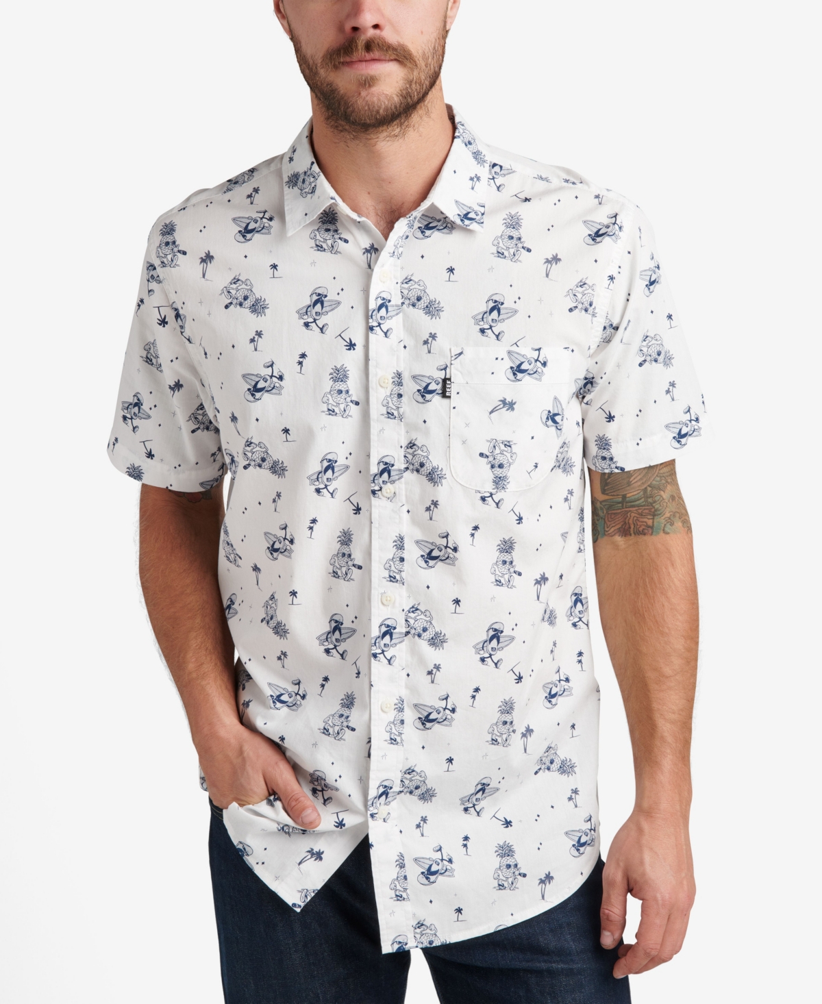 Reef Men's Coshort Sleeveack Short Sleeve Print Poplin Shirt