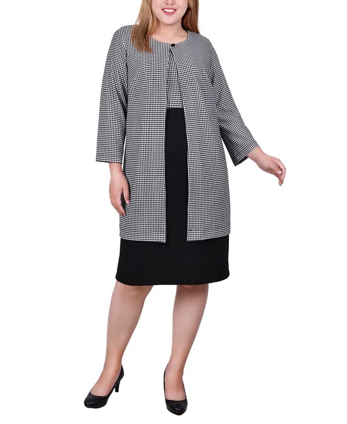NY Collection Plus Size 2 Piece Jacket and Dress Set - Macy's