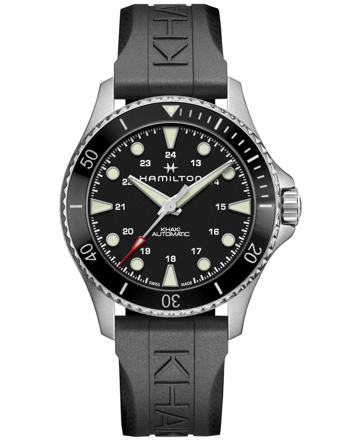 Men's Swiss Automatic Khaki Navy Scuba Black Rubber Strap Watch 43mm - Black