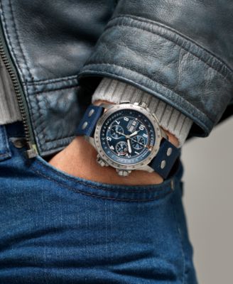 Men's Swiss Automatic Chronograph Khaki Aviation X-Wind Blue Textile Strap Watch 45mm