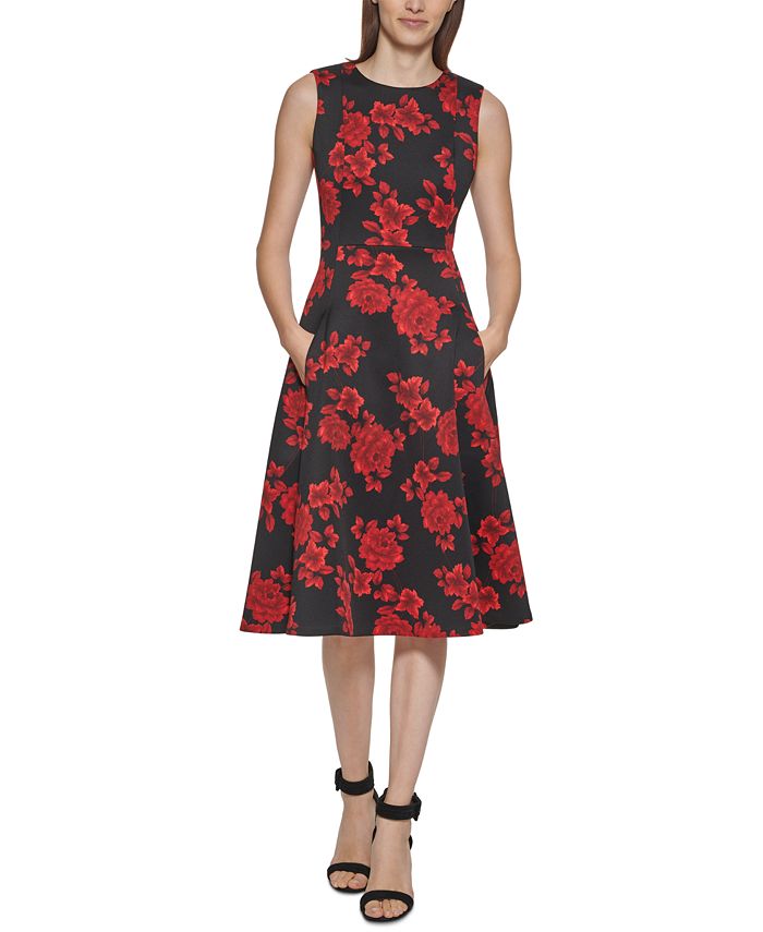 Calvin Klein Sleeveless Floral Fit & Flare Dress & Reviews - Dresses -  Women - Macy's