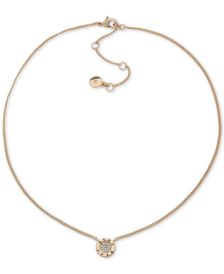 Gold-Tone Pavé Logo Disc Pendant Necklace, 16" + 3" extender