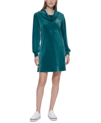 tommy hilfiger embroidered velour dress