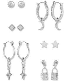 Silver-Tone 6-Pc. Set Crystal Star & Moon Earrings 