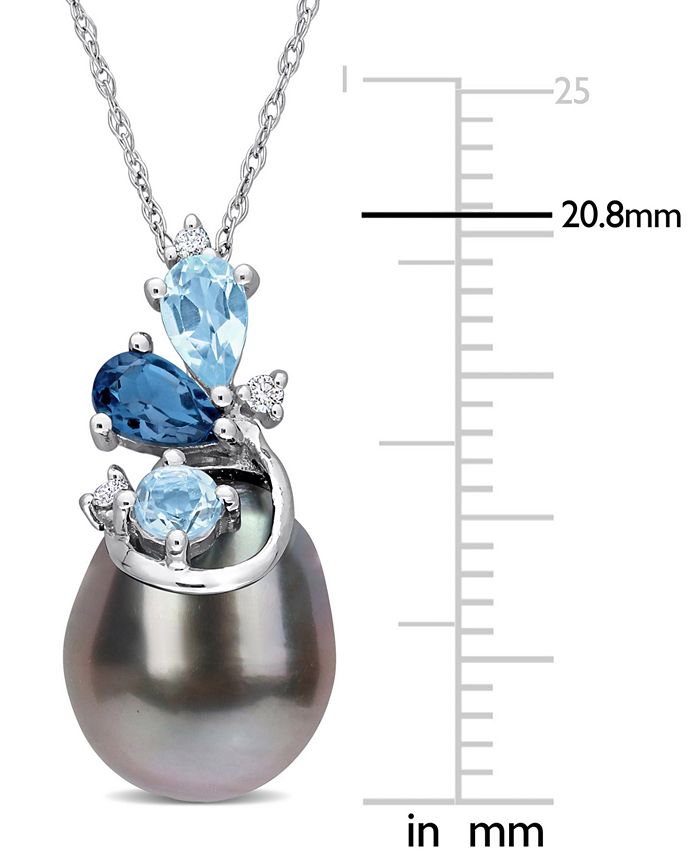 Macy's - Cultured Tahitian Pearl (9-10mm), Blue Topaz (5/8 ct. t.w.), & Diamond Accent 17" Pendant Necklace in 14k White Gold