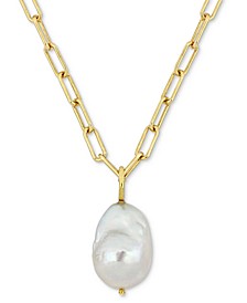 Cultured Freshwater Baroque Pearl (13-14mm) Solitaire 18" Pendant Necklace in 18k Gold-Plated Sterling Silver