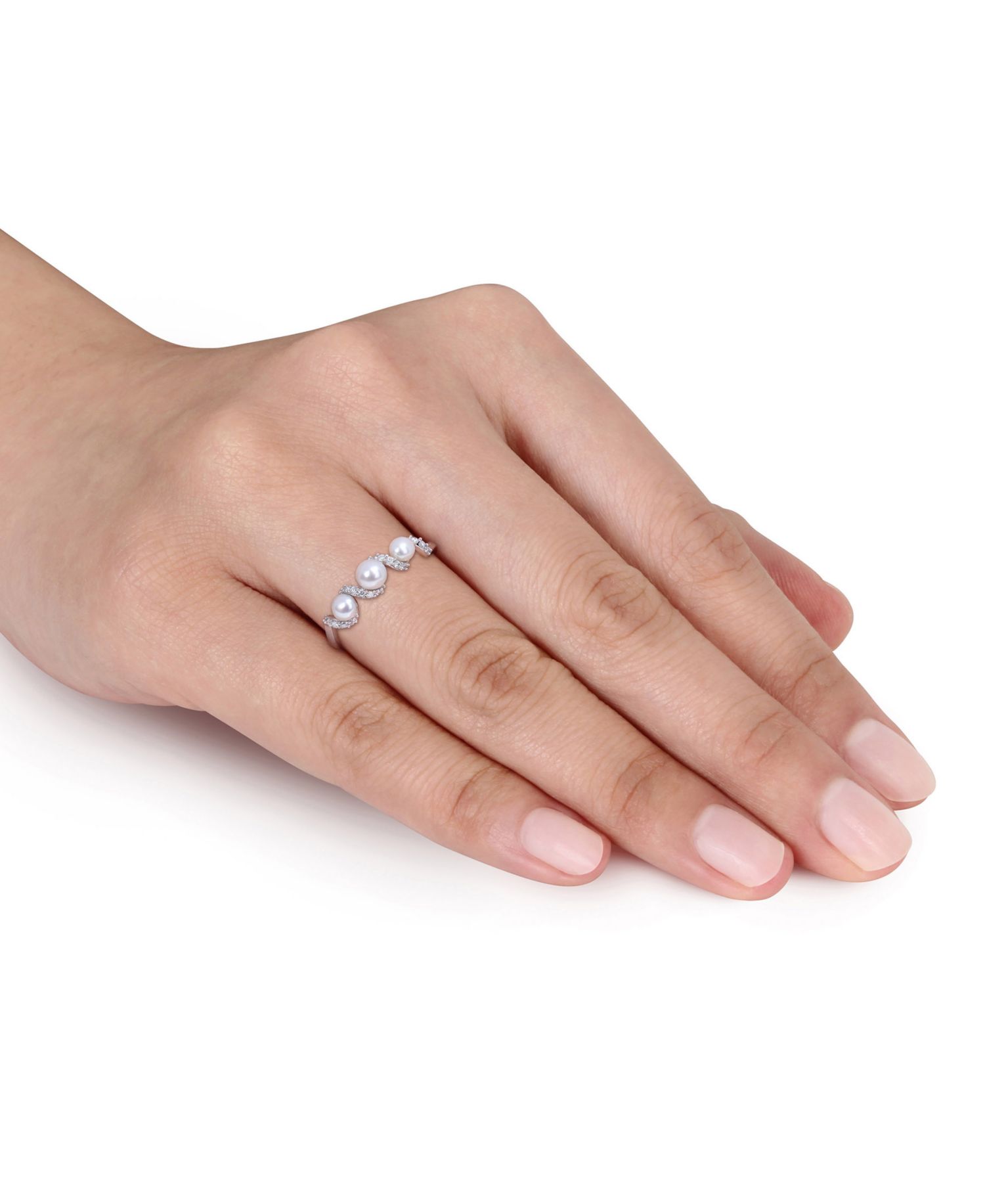 Cultured Freshwater Pearl (3-4mm) & Diamond (1/10 ct. t.w.) Swirl Ring in 14k White Gold