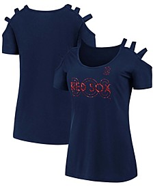 Women's Navy Boston Red Sox Three Strap Open Shoulder T-shirt