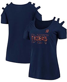Women's Navy Detroit Tigers Three Strap Open Shoulder T-shirt