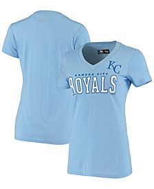 Women's Light Blue Kansas City Royals Team Logo Game On V-Neck T-shirt
