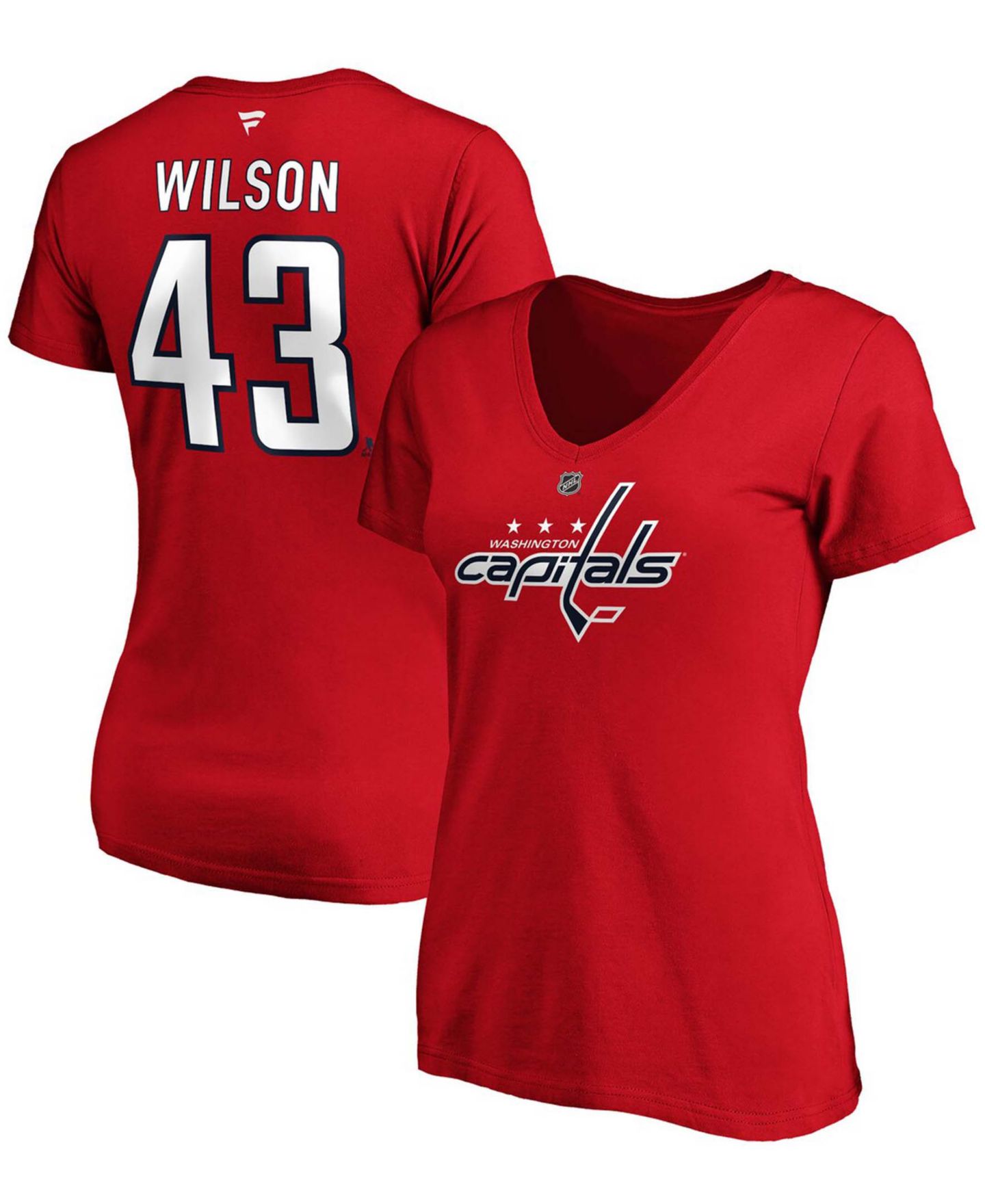 Женская футболка Fanatics Tom Wilson Red Washington Capitals Authentic Stack Name and Number V-Neck — фото 1