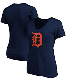 Women's Navy Detroit Tigers Core Official Logo V-Neck T-shirt